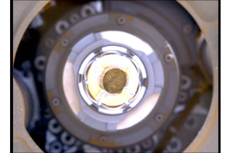 This image shows the rock core from “Berea” inside inside the drill of NASA’s Perseverance Mars rover. Each core the rover takes is about the size of a piece of classroom chalk: 0.5 inches (13 millimeters) in diameter and 2.4 inches (60 millimeters) long. Credit: NASA/JPL-Caltech/ASU/MSSS Why Scientists Are Intrigued by Air in NASA’s Mars Sample Tubes